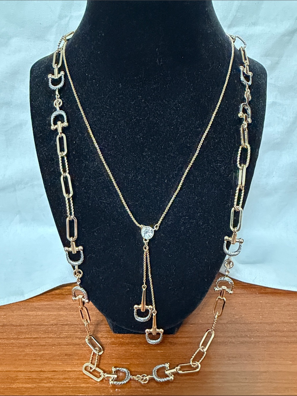 White House Black Market Gold-Tone Layered Link Necklace with Pendant